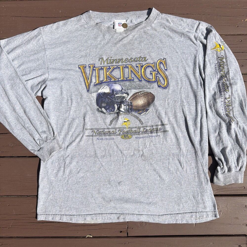 Vintage Minnesota Vikings NFL North Division Graphic Gray Large Long Sleeve